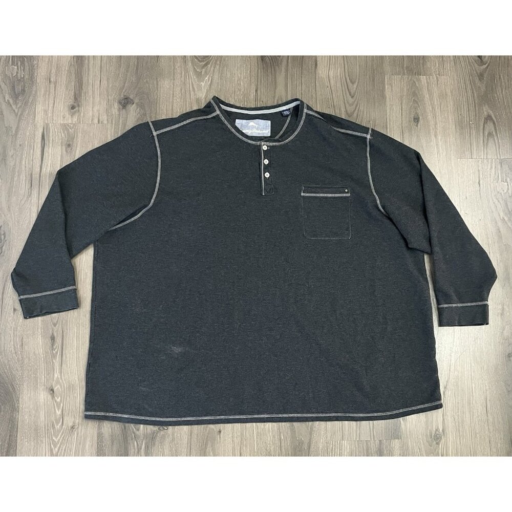 Tommy Bahama Mens 5XB Gray Henley Thermal Shirt Long Sleeve Stretch Waffle Knit